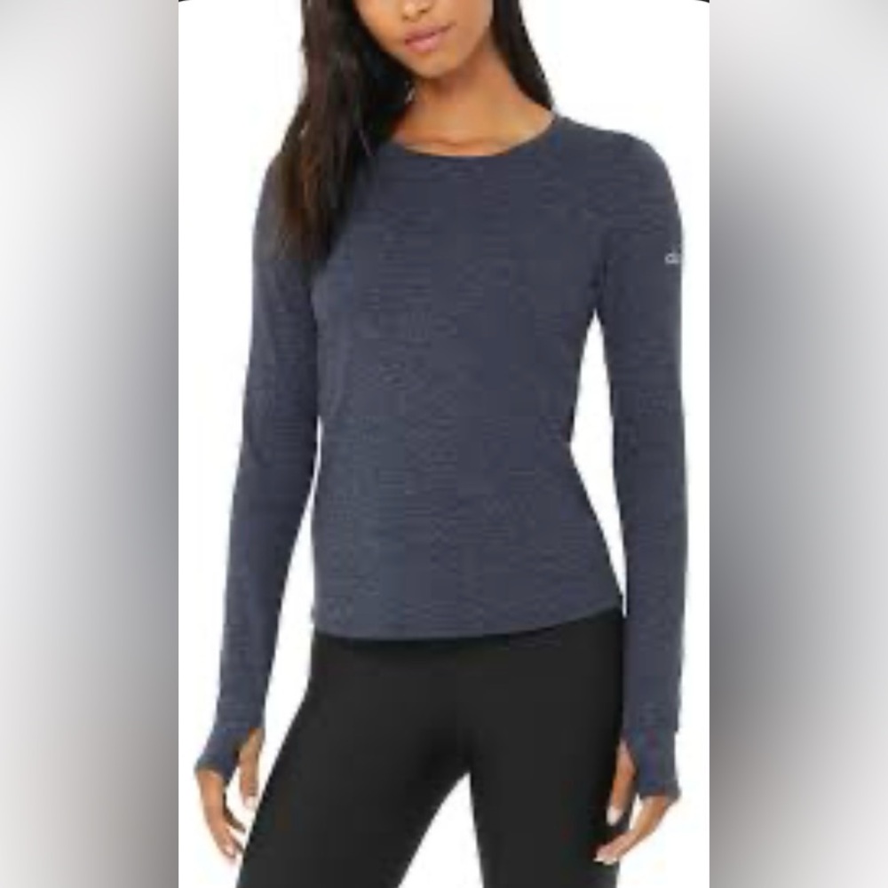 Alo Yoga Alosoft Finesse long sleeve top Rich Navy Heather Large NWOT - Picture 3 of 12